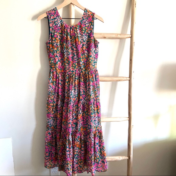 XS J.CREW Tiered Midi Dress in Micro Meadow Print - Picture 4 of 10